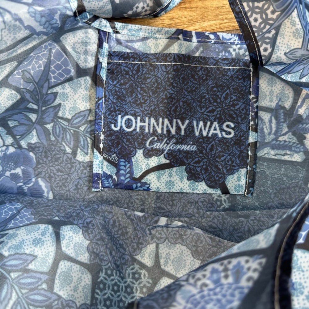 Johnny Was Reusable Nylon Shopping Tote Blue Floral Patchwork - Picture 9 of 13